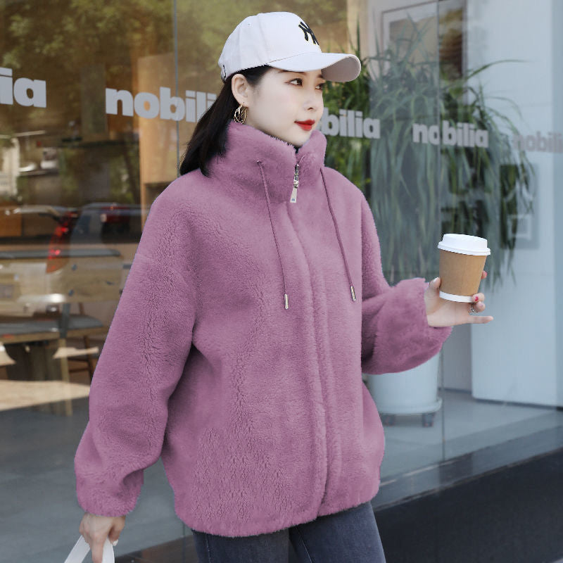 Cardigan Femme Polaire Double Face à Col Montant – Chaud & Confort Hiver