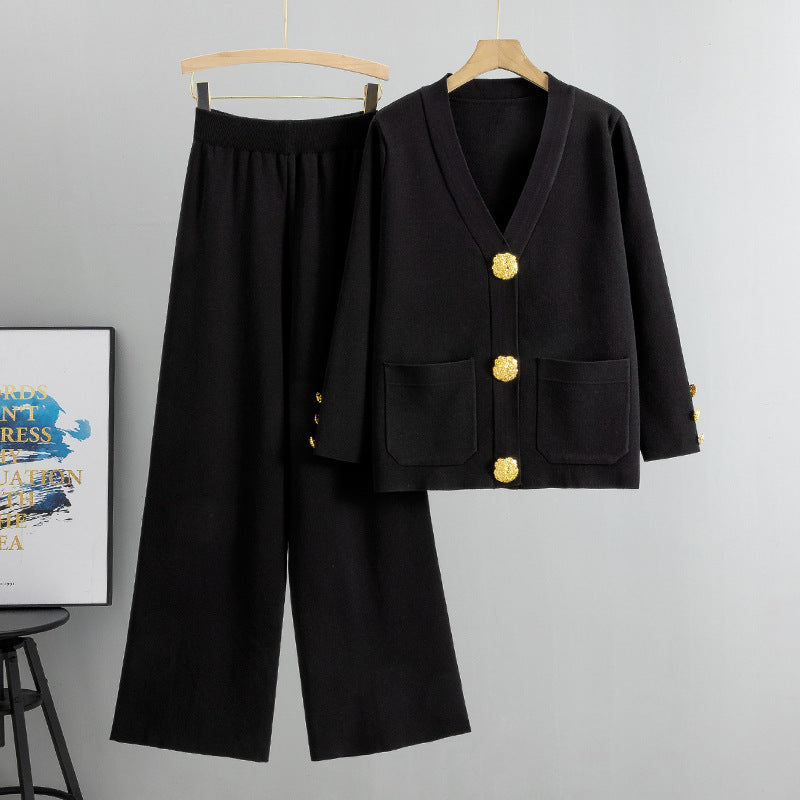 Ensemble Cardigan Femme en Maille – Chic Décontracté & Boucle Métallique