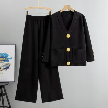 Ensemble Cardigan Femme en Maille – Chic Décontracté & Boucle Métallique