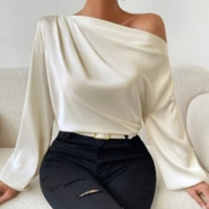 T-shirt à manches longues pour femme, pull asymétrique