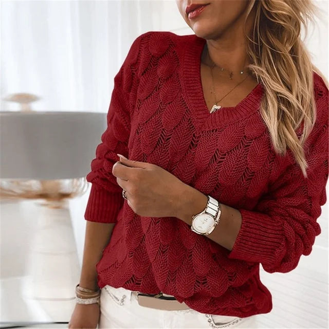 Pull Col V Élégant En Coton