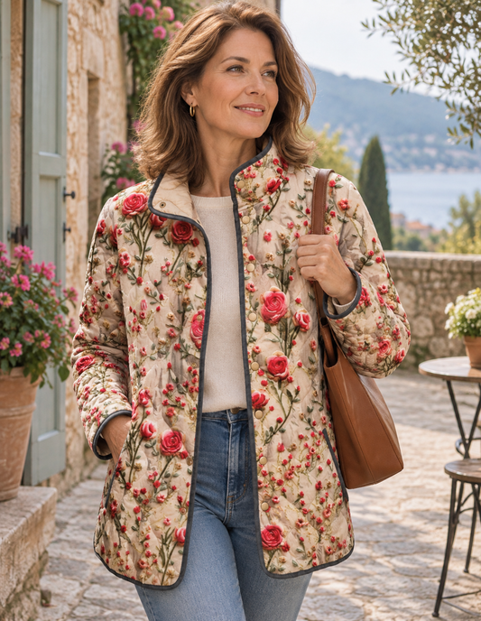 Floral  Veste Matelassée Rose