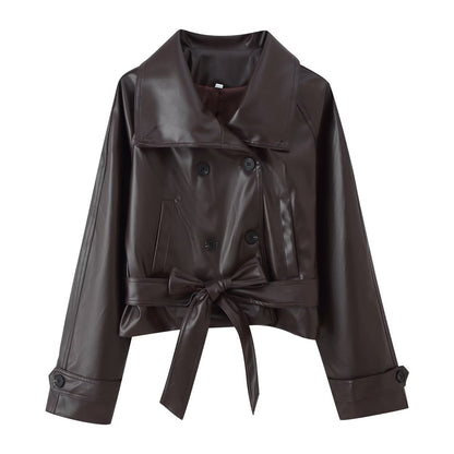 Manteau court en cuir à double boutonnage