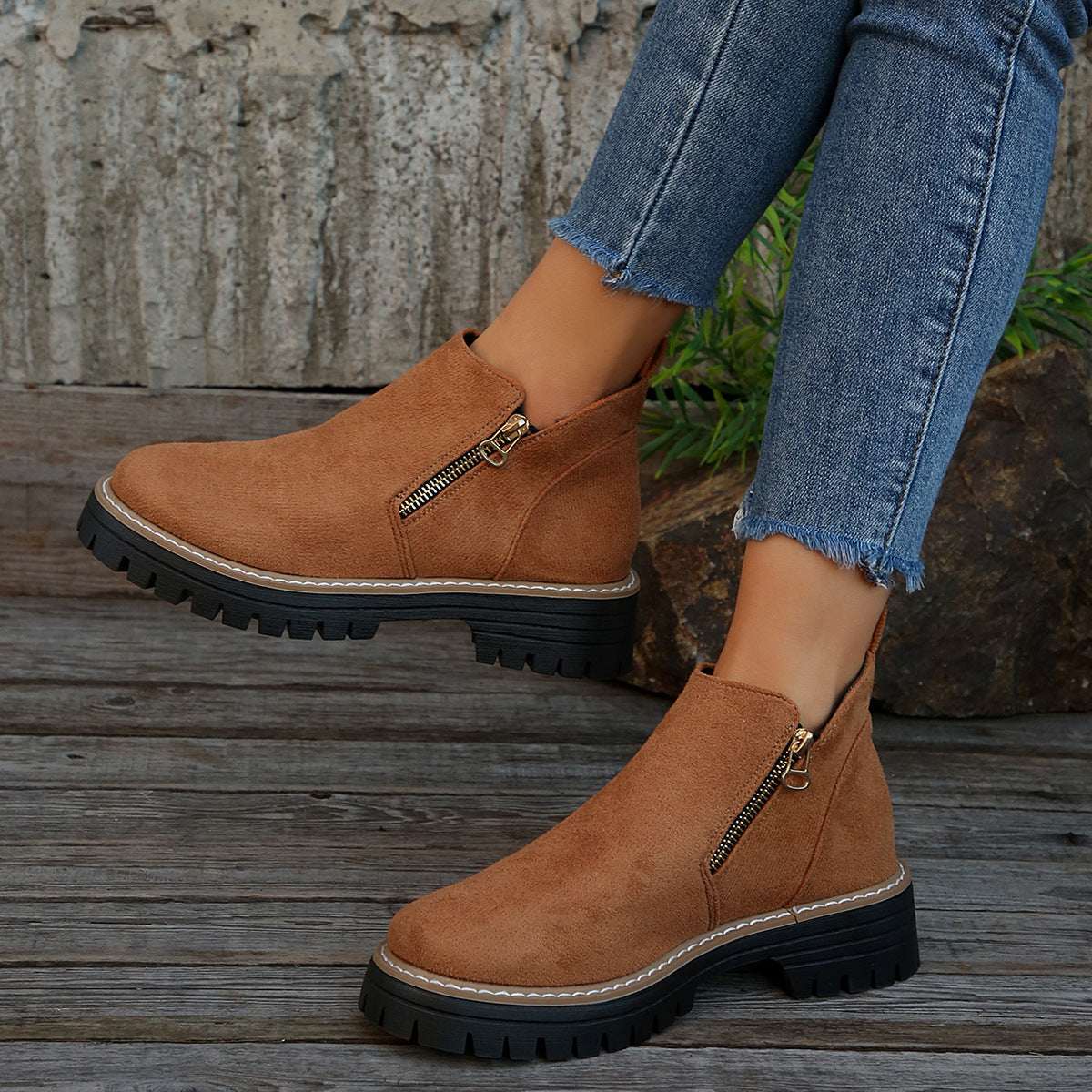 Bottines Plates Zippées