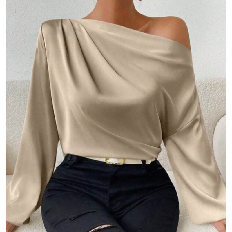 T-shirt à manches longues pour femme, pull asymétrique