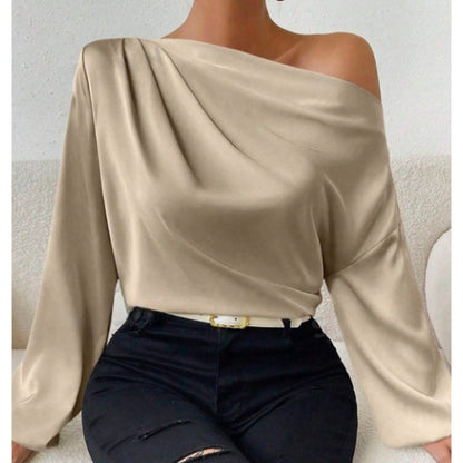 T-shirt à manches longues pour femme, pull asymétrique