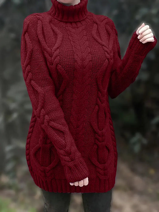 Pull-Robe À Col Roulé En Maille Torsadée Épaisse