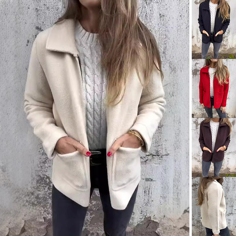 Veste Manteau Femme à Col Tailleur Zippée