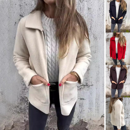 Veste Manteau Femme à Col Tailleur Zippée