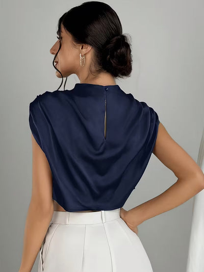 Crop Top Drapé En Satin