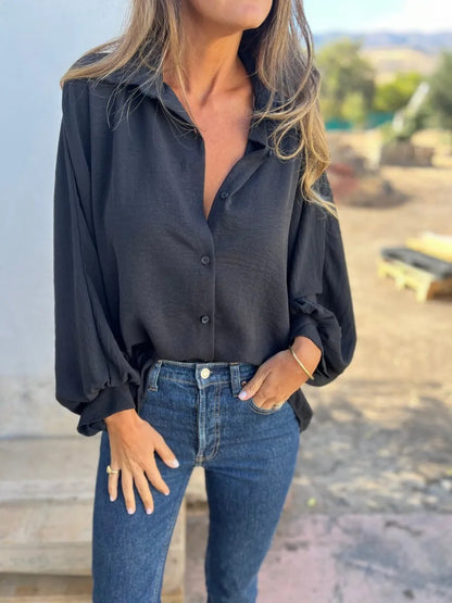 Women's Long-sleeved Lapel Button Shirt Top