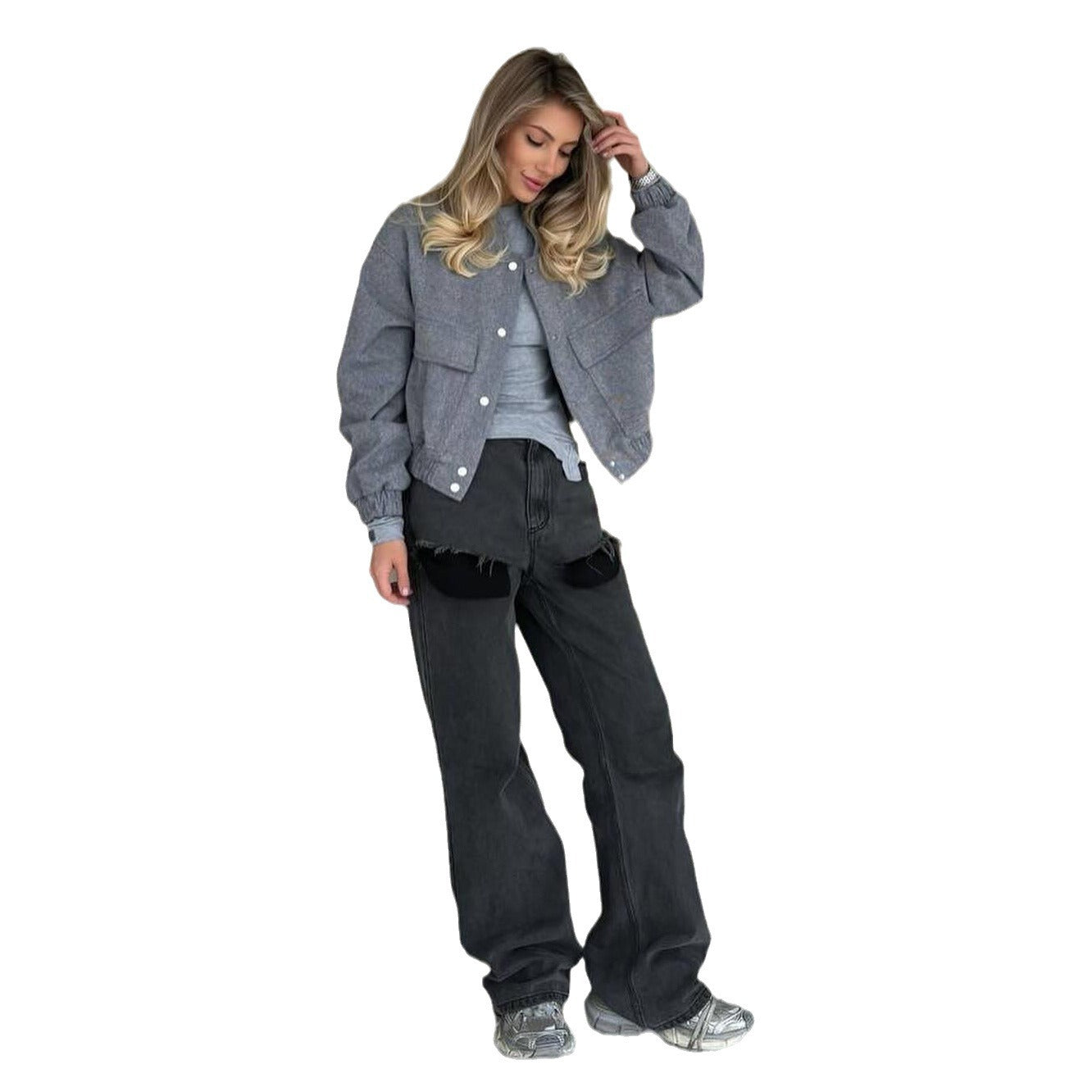 Veste uni pour femme, style décontracté