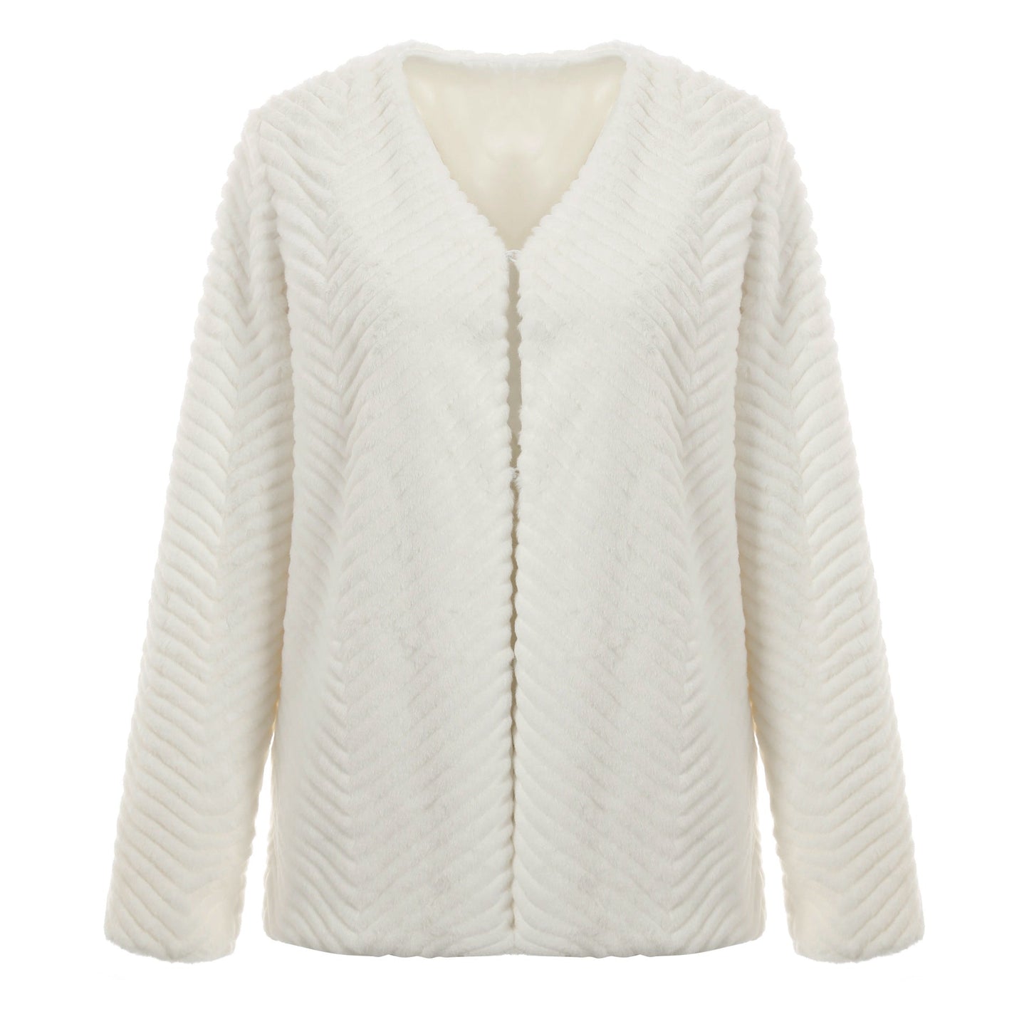 Veste en fausse fourrure à col en V pour femme