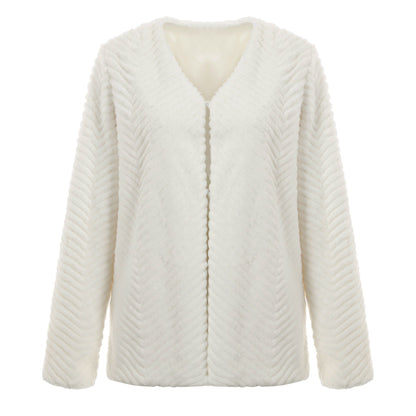 Veste en fausse fourrure à col en V pour femme