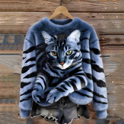 Pull Chaud Avec Imprimé Chat