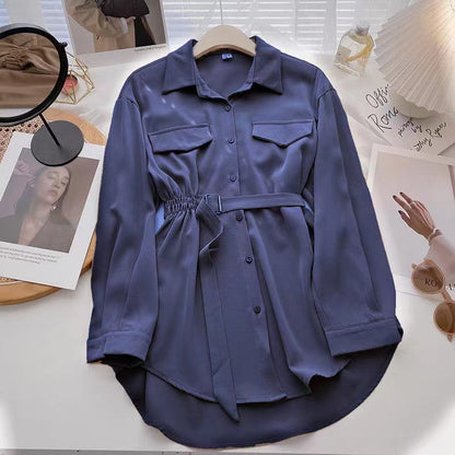 Robe chemise à lacets et motif dentelle