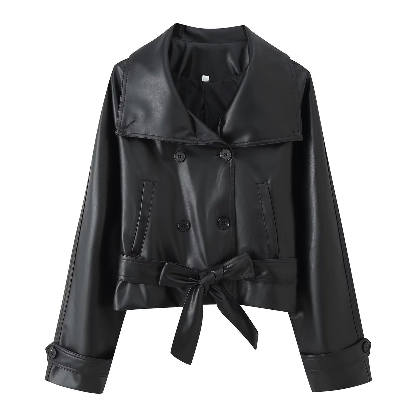 Manteau court en cuir à double boutonnage