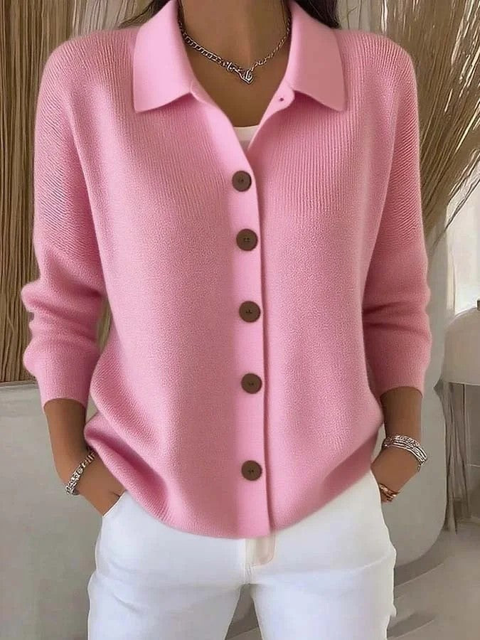 Cardigan-manteau à col revers tricoté à boutons pour femme