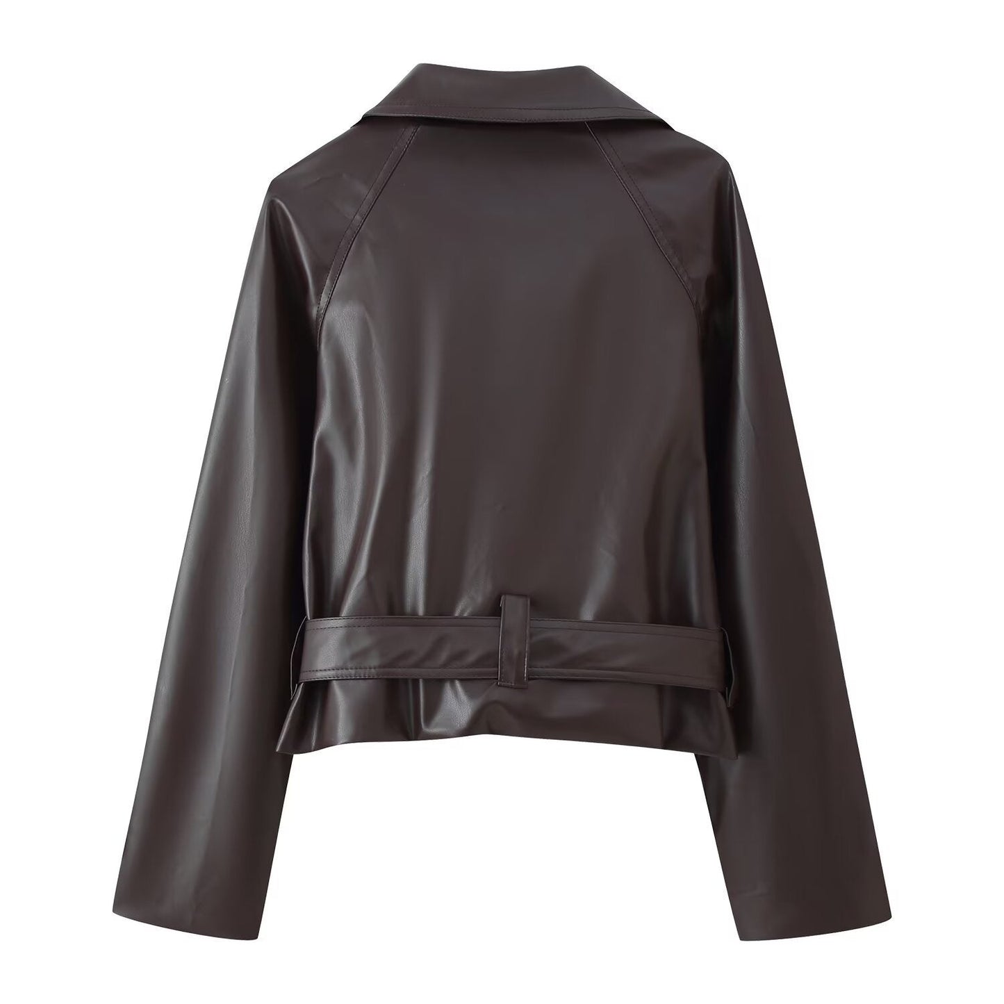 Manteau court en cuir à double boutonnage