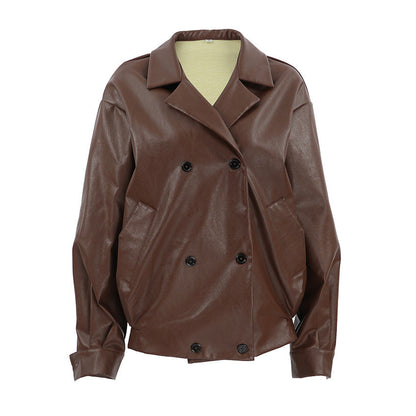 Manteau en cuir ample à col élégant pour femme