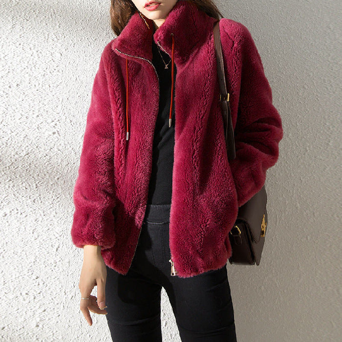 Cardigan Femme Polaire Double Face à Col Montant – Chaud & Confort Hiver