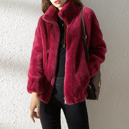 Cardigan Femme Polaire Double Face à Col Montant – Chaud & Confort Hiver
