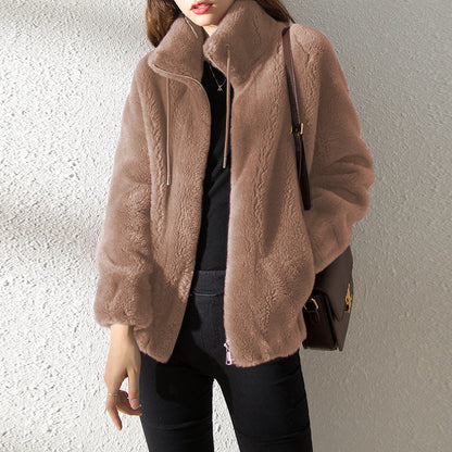 Cardigan Femme Polaire Double Face à Col Montant – Chaud & Confort Hiver