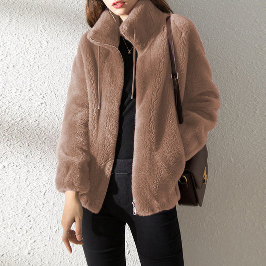 Cardigan Femme Polaire Double Face à Col Montant – Chaud & Confort Hiver