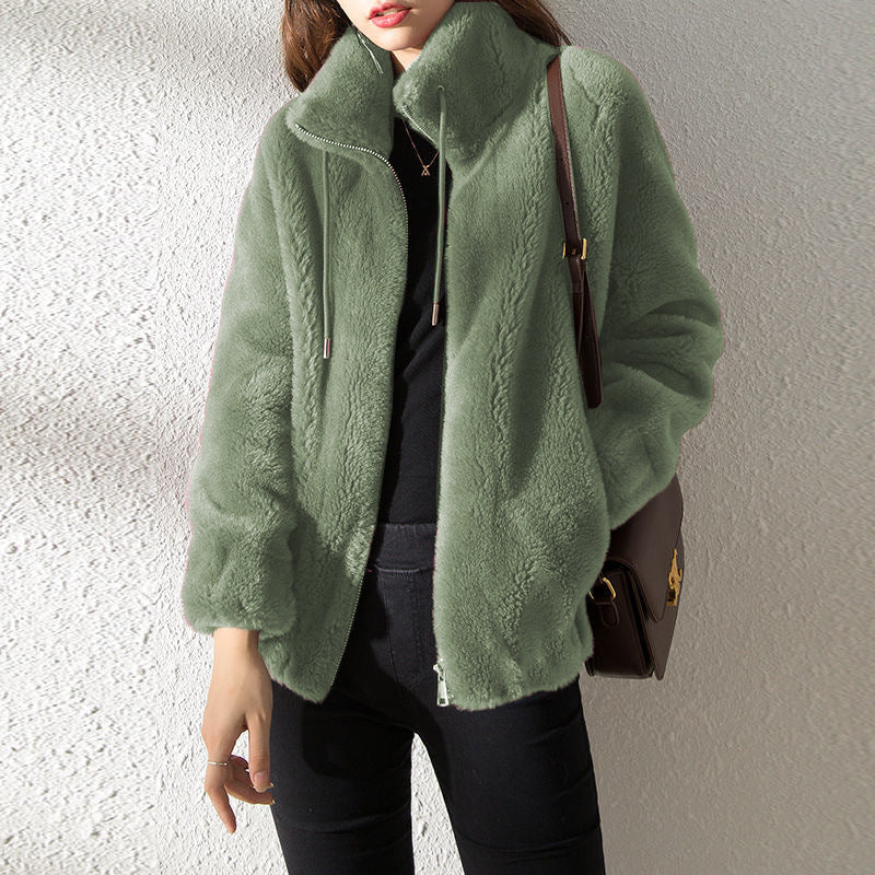 Cardigan Femme Polaire Double Face à Col Montant – Chaud & Confort Hiver