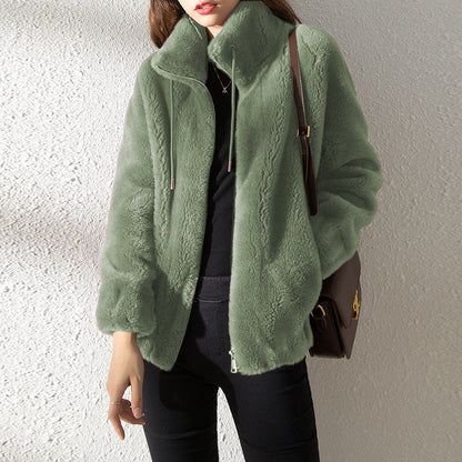 Cardigan Femme Polaire Double Face à Col Montant – Chaud & Confort Hiver