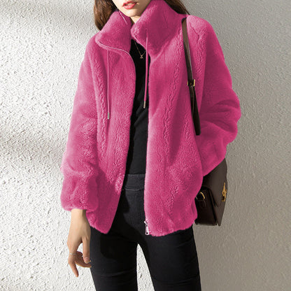 Cardigan Femme Polaire Double Face à Col Montant – Chaud & Confort Hiver