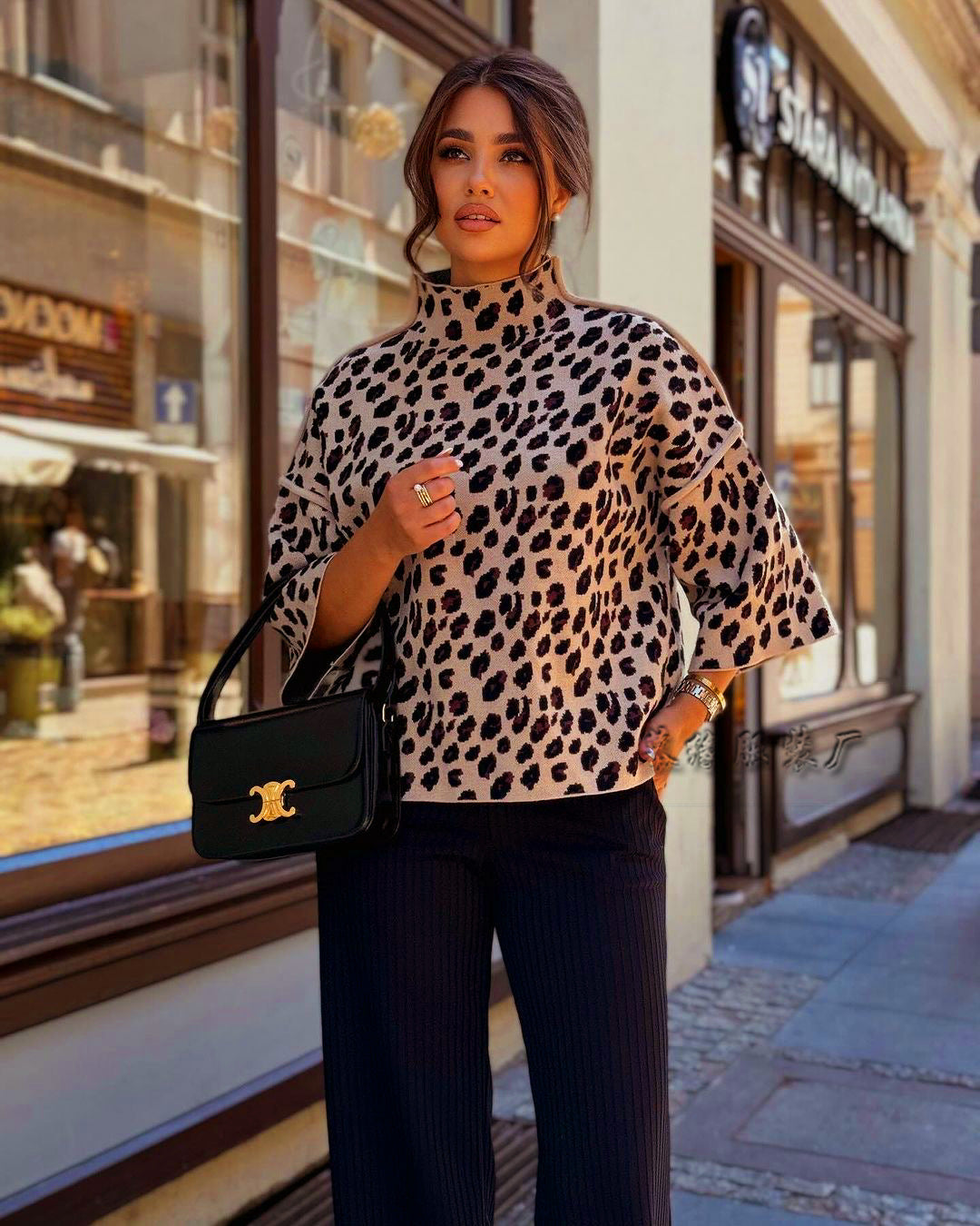 Pull ample en maille imprimé léopard