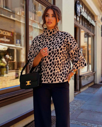 Pull ample en maille imprimé léopard