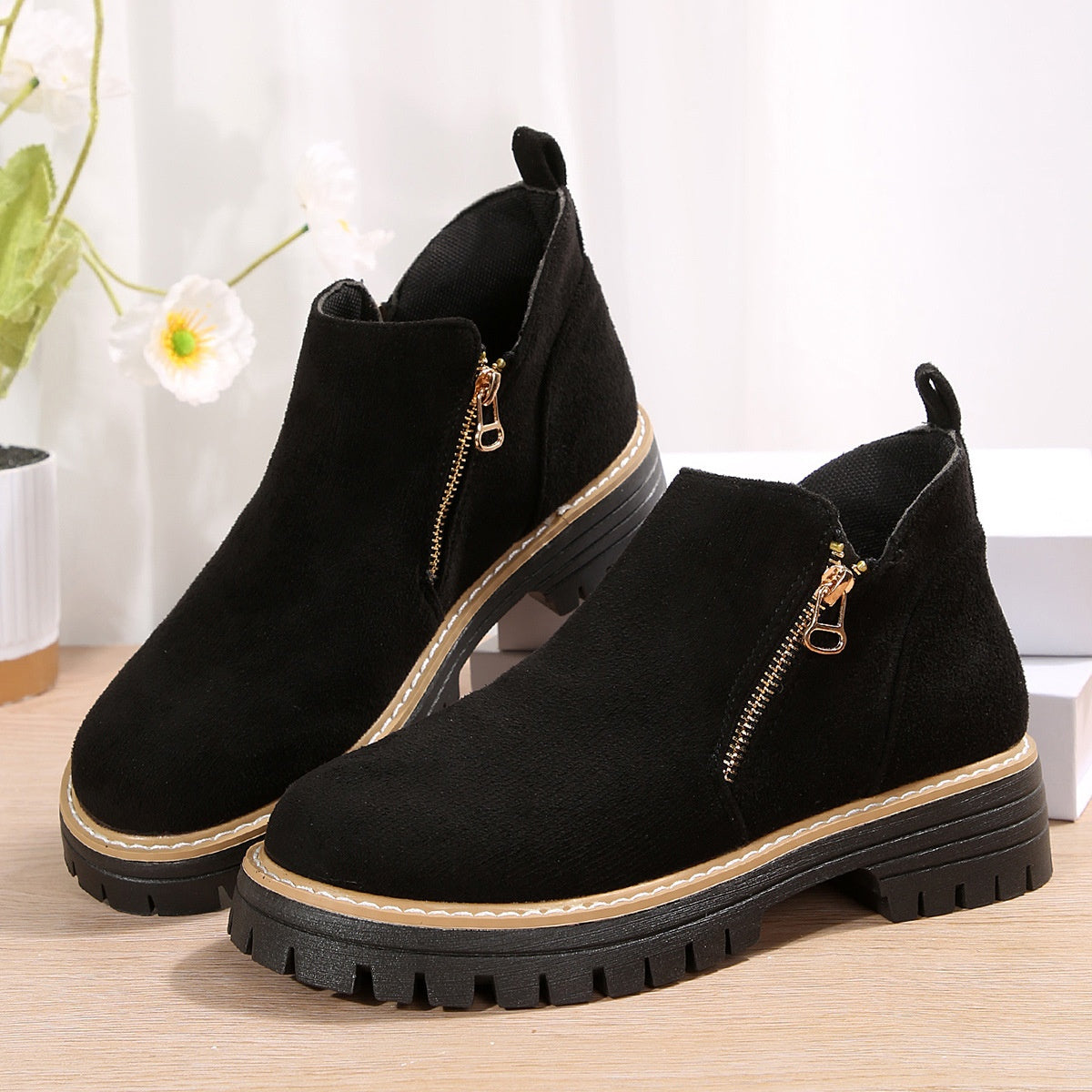 Bottines Plates Zippées