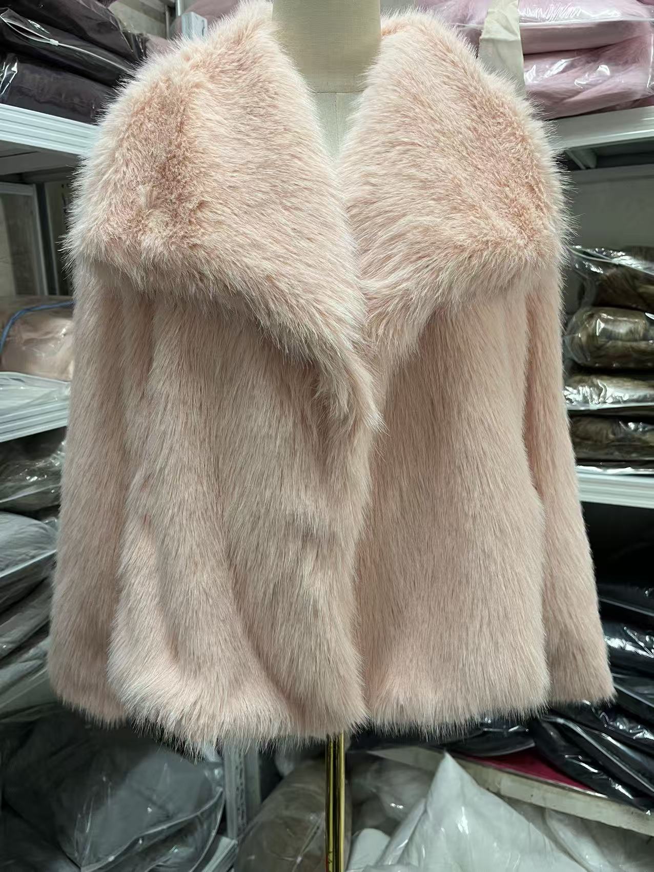 Manteau Femme Uni Polyvalent à Col en Fausse Fourrure