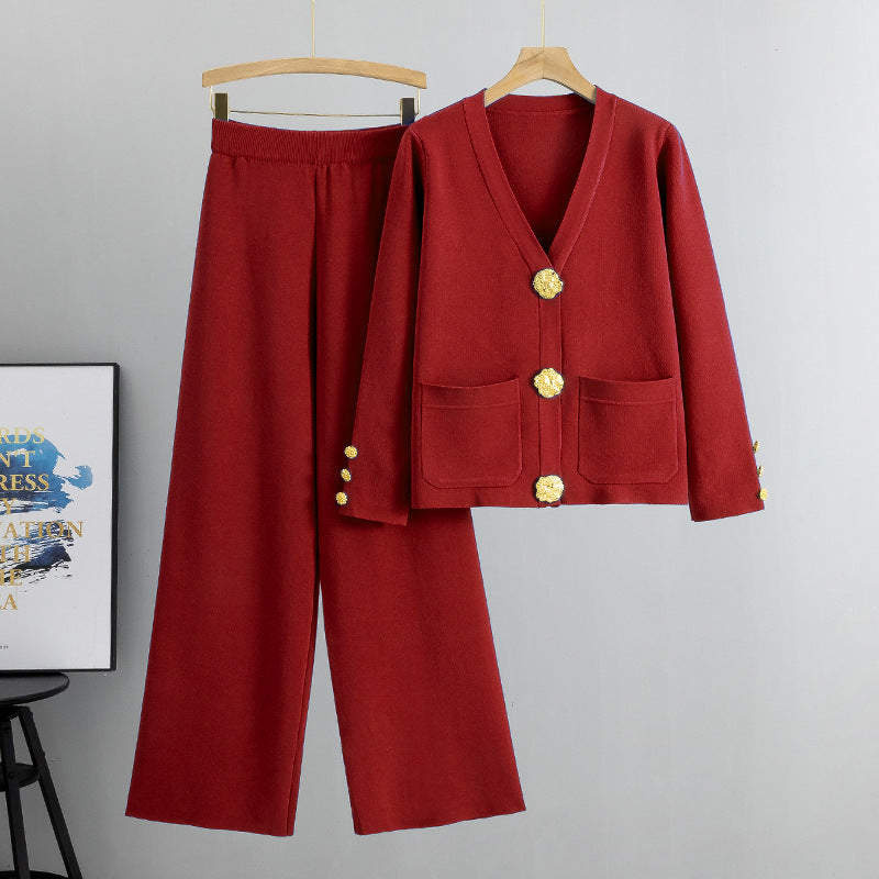 Ensemble Cardigan Femme en Maille – Chic Décontracté & Boucle Métallique