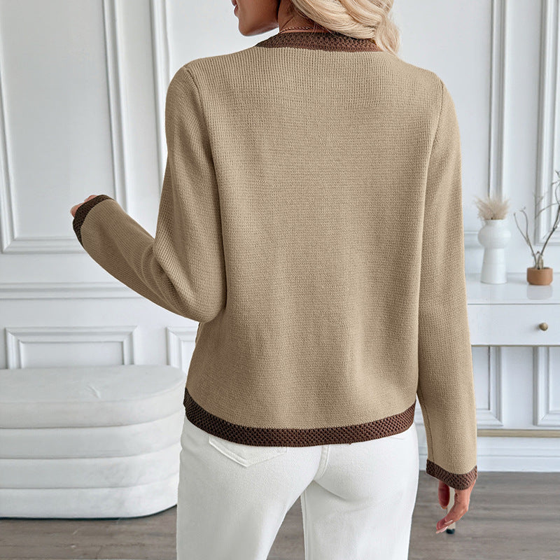 Cardigan tricoté à couleurs contrastées
