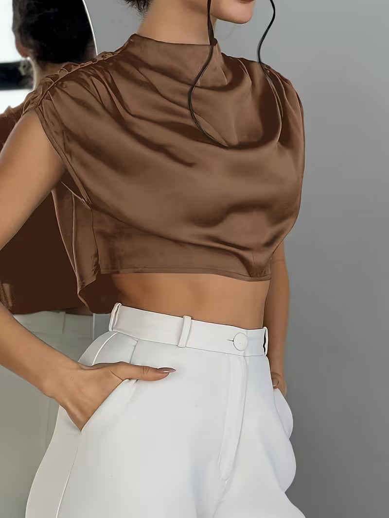 Crop Top Drapé En Satin