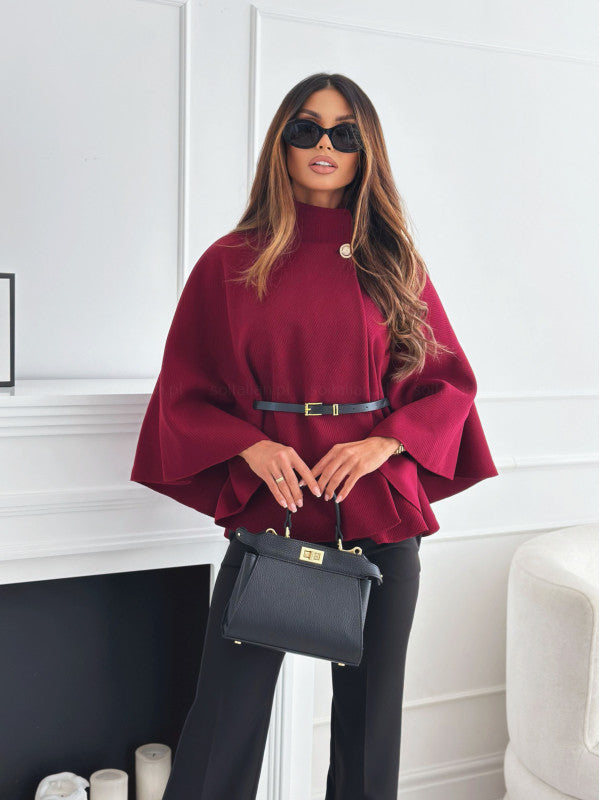 veste à col montant et manches chauve-souris avec ceinture