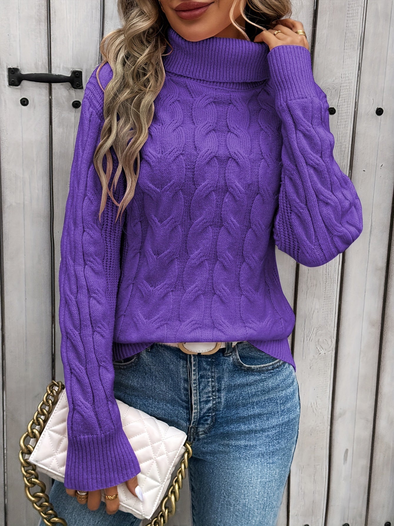 Pull Col Roulé Élégant En Maille Texturée