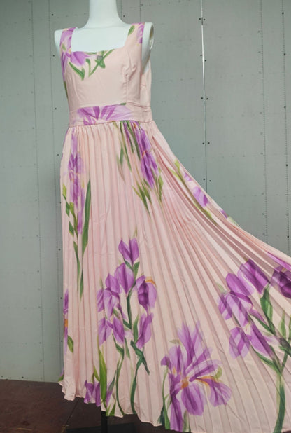 Floral Print Pleated Dress Summer A-Line Sleeveless Midi Dresses Women's Clothing