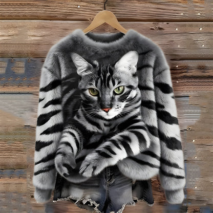Pull Chaud Avec Imprimé Chat
