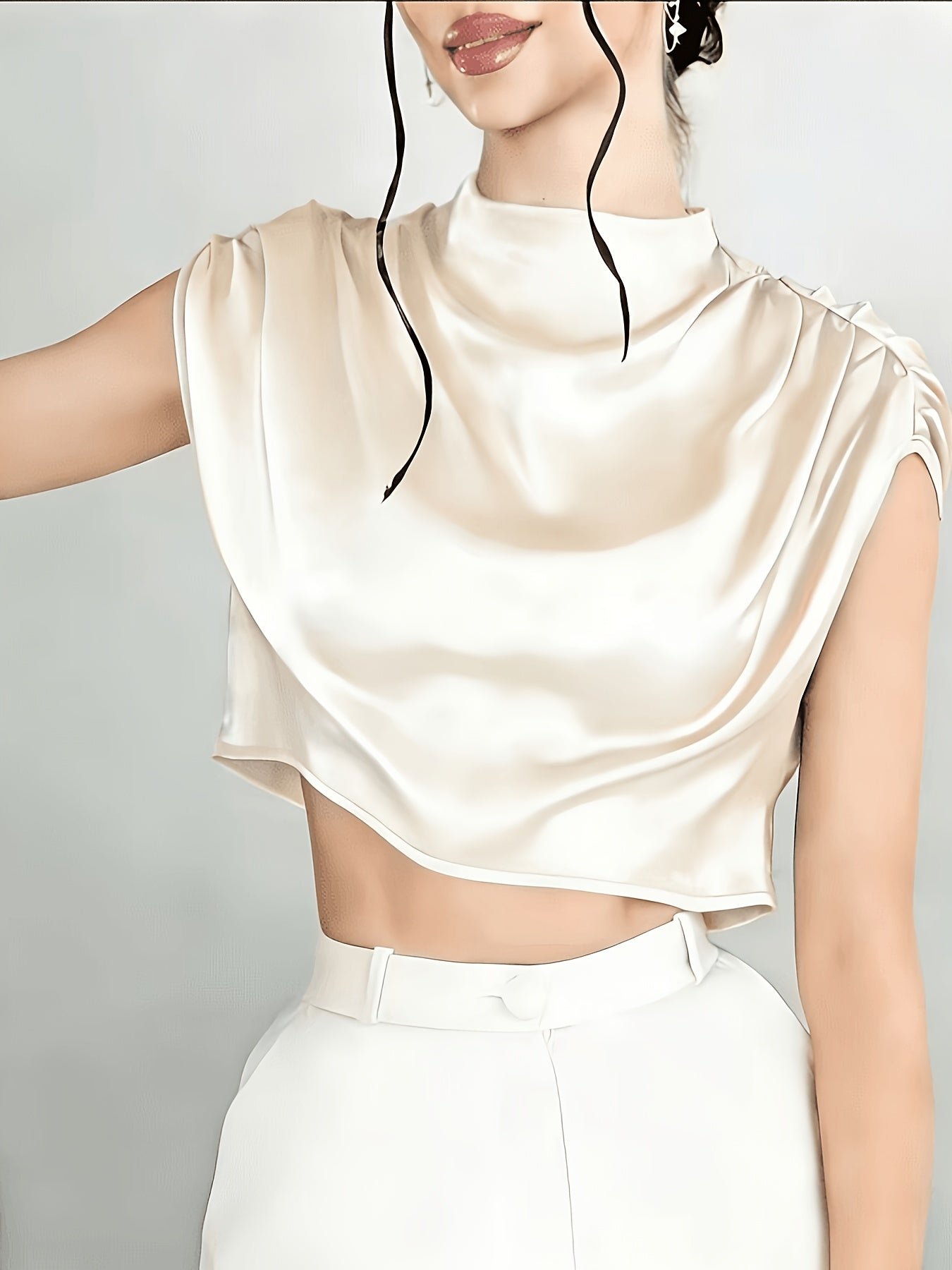 Crop Top Drapé En Satin