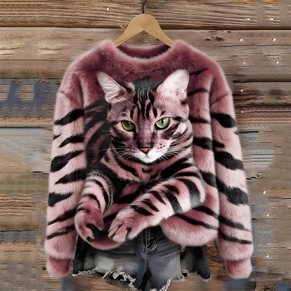 Pull Chaud Avec Imprimé Chat